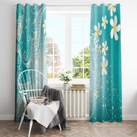 Polynesian Jellyfish Window Curtain With Plumeria Teal LT05 - Polynesian Pride