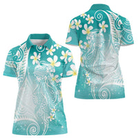 Polynesian Jellyfish Women Polo Shirt With Plumeria Teal LT05 - Polynesian Pride