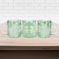 Polynesian Jellyfish Ceramic Mug With Plumeria Green