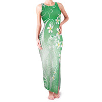 Polynesian Jellyfish Family Matching Tank Maxi Dress and Hawaiian Shirt With Plumeria Green