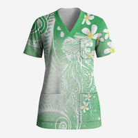 Polynesian Jellyfish Scrub Top With Plumeria Green