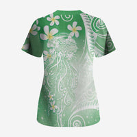 Polynesian Jellyfish Scrub Top With Plumeria Green