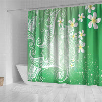 Polynesian Jellyfish Shower Curtain With Plumeria Green