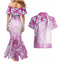 Polynesian Jellyfish Couples Matching Mermaid Dress and Hawaiian Shirt With Plumeria Pink