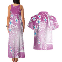 Polynesian Jellyfish Couples Matching Tank Maxi Dress and Hawaiian Shirt With Plumeria Pink