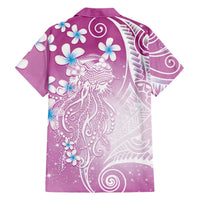 Polynesian Jellyfish Family Matching Puletasi and Hawaiian Shirt With Plumeria Pink