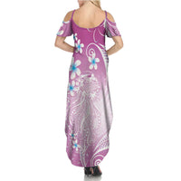 Polynesian Jellyfish Family Matching Summer Maxi Dress and Hawaiian Shirt With Plumeria Pink