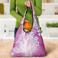 Polynesian Jellyfish Grocery Bag With Plumeria Pink