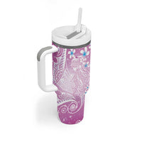 Polynesian Jellyfish Tumbler With Handle With Plumeria Pink
