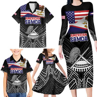 Personalised American Samoa Flag Day Family Matching Long Sleeve Bodycon Dress and Hawaiian Shirt Bald Eagle With Polynesian Pattern LT05 - Polynesian Pride