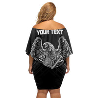 American Samoa Flag Day Off Shoulder Short Dress Bald Eagle With Polynesian Pattern