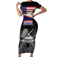 American Samoa Flag Day Short Sleeve Bodycon Dress Bald Eagle With Polynesian Pattern