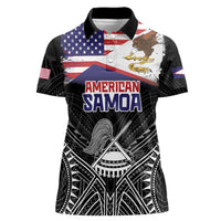 American Samoa Flag Day Women Polo Shirt Bald Eagle With Polynesian Pattern