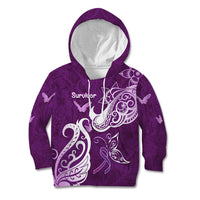 Personalised Fibromyalgia Awareness Kid Hoodie Polynesian Purple Ribbon