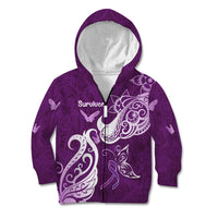 Personalised Fibromyalgia Awareness Kid Hoodie Polynesian Purple Ribbon