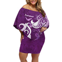 Personalised Fibromyalgia Awareness Off Shoulder Short Dress Polynesian Purple Ribbon LT05 Women Purple - Polynesian Pride