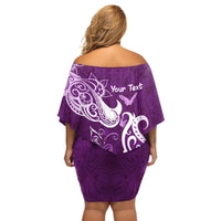Personalised Fibromyalgia Awareness Off Shoulder Short Dress Polynesian Purple Ribbon LT05 - Polynesian Pride