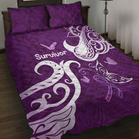 Fibromyalgia Awareness Quilt Bed Set Polynesian Purple Ribbon
