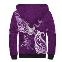 Personalised Fibromyalgia Awareness Sherpa Hoodie Polynesian Purple Ribbon LT05 - Polynesian Pride