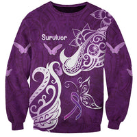 Personalised Fibromyalgia Awareness Sweatshirt Polynesian Purple Ribbon