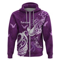 Personalised Fibromyalgia Awareness Zip Hoodie Polynesian Purple Ribbon