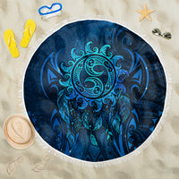 New Zealand Dream Catcher Beach Blanket Maori Koru Pattern Blue Version