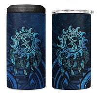 New Zealand Dream Catcher 4 in 1 Can Cooler Tumbler Maori Koru Pattern Blue Version