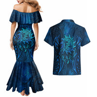 New Zealand Dream Catcher Couples Matching Mermaid Dress and Hawaiian Shirt Maori Koru Pattern Blue Version LT05 - Polynesian Pride