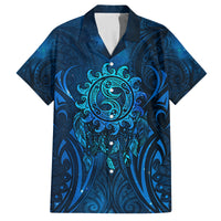 New Zealand Dream Catcher Family Matching Off The Shoulder Long Sleeve Dress and Hawaiian Shirt Maori Koru Pattern Blue Version
