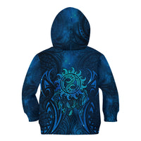 New Zealand Dream Catcher Kid Hoodie Maori Koru Pattern Blue Version
