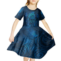 New Zealand Dream Catcher Kid Short Sleeve Dress Maori Koru Pattern Blue Version