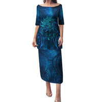 New Zealand Dream Catcher Puletasi Maori Koru Pattern Blue Version LT05 Long Dress Blue - Polynesian Pride