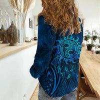 New Zealand Dream Catcher Women Casual Shirt Maori Koru Pattern Blue Version