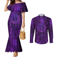 New Zealand Dream Catcher Couples Matching Mermaid Dress and Long Sleeve Button Shirt Maori Koru Pattern Purple Version LT05 Purple - Polynesian Pride