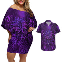 New Zealand Dream Catcher Couples Matching Off Shoulder Short Dress and Hawaiian Shirt Maori Koru Pattern Purple Version LT05 Purple - Polynesian Pride