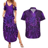 New Zealand Dream Catcher Couples Matching Summer Maxi Dress and Hawaiian Shirt Maori Koru Pattern Purple Version LT05 Purple - Polynesian Pride