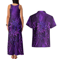 New Zealand Dream Catcher Couples Matching Tank Maxi Dress and Hawaiian Shirt Maori Koru Pattern Purple Version