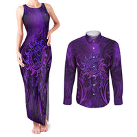 New Zealand Dream Catcher Couples Matching Tank Maxi Dress and Long Sleeve Button Shirt Maori Koru Pattern Purple Version