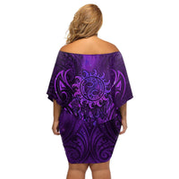 New Zealand Dream Catcher Off Shoulder Short Dress Maori Koru Pattern Purple Version LT05 - Polynesian Pride