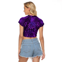 New Zealand Dream Catcher Raglan Cropped T Shirt Maori Koru Pattern Purple Version