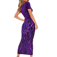 New Zealand Dream Catcher Short Sleeve Bodycon Dress Maori Koru Pattern Purple Version