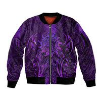 New Zealand Dream Catcher Sleeve Zip Bomber Jacket Maori Koru Pattern Purple Version