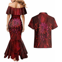 New Zealand Dream Catcher Couples Matching Mermaid Dress and Hawaiian Shirt Maori Koru Pattern Red Version LT05 - Polynesian Pride