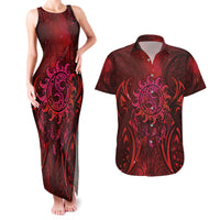 New Zealand Dream Catcher Couples Matching Tank Maxi Dress and Hawaiian Shirt Maori Koru Pattern Red Version