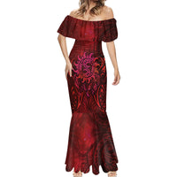 New Zealand Dream Catcher Mermaid Dress Maori Koru Pattern Red Version LT05 - Polynesian Pride