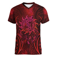 New Zealand Dream Catcher Women V-Neck T-Shirt Maori Koru Pattern Red Version