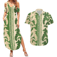Hawaii Pua Kenikeni Lei Couples Matching Summer Maxi Dress and Hawaiian Shirt With Lau Maia Green