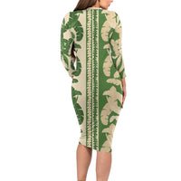 Hawaii Pua Kenikeni Lei Family Matching Long Sleeve Bodycon Dress and Hawaiian Shirt With Lau Maia Green