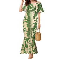 Hawaii Pua Kenikeni Lei Family Matching Mermaid Dress and Hawaiian Shirt With Lau Maia Green