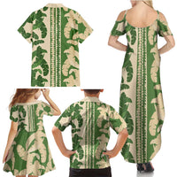 Hawaii Pua Kenikeni Lei Family Matching Summer Maxi Dress and Hawaiian Shirt With Lau Maia Green
